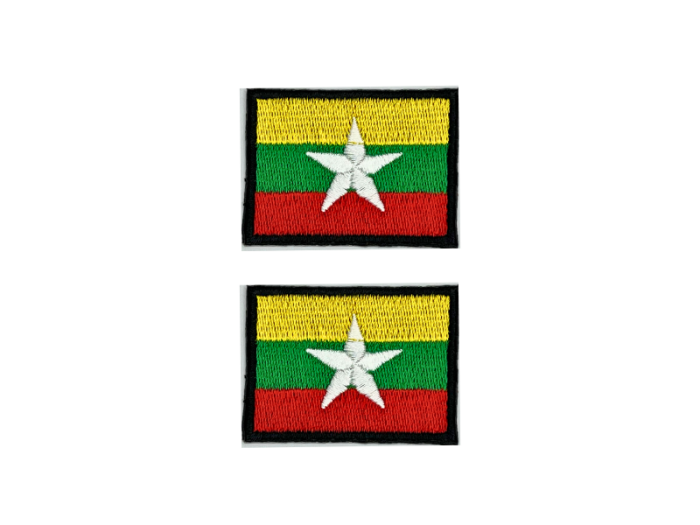 Burma - Myanmar fra 2010  Flag Med Sort Kant 2 stk.pak 4,5x3cm - Patch Mærke